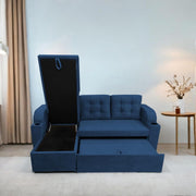 Casaliving Grance LHS 4 Seater Corner Sofa Cum Bed for Living Room with Storage (Blue Fabric) Premium Fabric Sofa