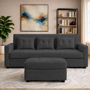 Casaliving Treshta 3 Seater with Ottomon Pull-Out Sofa Cum Bed (Black Color) Premium Fabric Sofa Set for Living Room | Bedroom