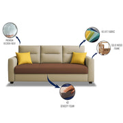 Evona 3 Seater Sofa Set for Living Room (Cream Brown Colour Fabric) Premium Fabric Sofa