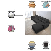Janifer RHS 6 Seater L Shape Sofa Set for Living Room (Black Colour) Premium Fabric Sofa Set