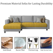 Oslo 4 Seater LHS L Shape Sofa Set for Living Room (Yellow Grey Fabric) Premium Fabric Sofa Set for Living Room
