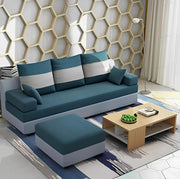 Francis 3 Seater with Ottman Sofa Set for Living Room (Blue Grey Fabric) Premium Fabric Sofa