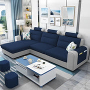 Lanorome LHS 4 Seater L Shape Sofa Set for Living Room- (Blue Grey) Premium Fabric Sofa