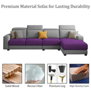 Orion RHS 6 Seater L Shape Sofa Set for Living Room (Purple Grey Colour) Premium Fabric Sofa
