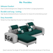 Samra LHS 4 Seater L Shape Sofa Set with 4 Puffy for Living Room (Pine Grey Fabric) Premium Fabric Sofa