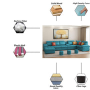 Emerson Modern U-Shaped Sectional Sofa Set 9 Seater, Sofa Couch with 3 Puffy for Hall (Black Colour) Premium Leatherette Fabric Sofa