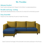 Mikasa 4 Seater LHS L Shape Sofa Set for Living Room (Blue Yellow Fabric) Premium Fabric Sofa Set for Living Room