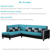Nordy LHS 6 Seater L Shape Sofa Set for Living Room (Turquise Black Colour) Premium Fabric Sofa Set