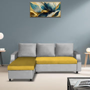 Asper LHS 4 Seater L Shape Sofa Set for Living Room (Yellow Grey Fabric) Premium Fabric Sofa
