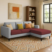 Grayon 3 Seater L Shape Convertible Sofa Set for Living Room, 3 Seater & Ottoman Modular Sectional Couch for Small Space (Grey Dark Grey Colour) Fabric