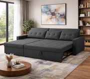 Casaliving Treshta 4 Seater LHS L - Shape Pull-Out Sofa Cum Bed with Storage Sofa for Living Room (Brown Fabric Color) Premium Fabric Sofa Set for Living Room Sofa Cum Bed