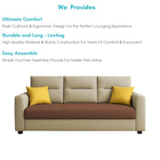 Evona 3 Seater Sofa Set for Living Room (Cream Brown Colour Fabric) Premium Fabric Sofa
