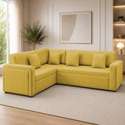Casaliving Rion 6 Seater L Shape Corner Sofa Cum Bed for Living Room (Black Fabric) Premium Fabric Sofa Cum Bed
