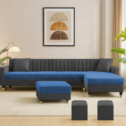 Garcia RHS 8 Seater L Shape Sofa Set with Ottoman & 2 Puffy for Living Room (Dark Grey) Premium Fabric Sofa Set