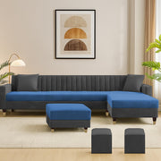 Casaliving Garcia 8 Seater RHS L Shape Sofa Set with Ottoman & 2 Puffy for Living Room (Grey Colour Fabric) Premium Fabric Sofa