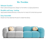 Casaliving Vetras Modern Velvet Bubble Cloud Sofa, Tufted Design Upholstered 3 Seater Sofa Set for Living Room,(Blue Colour) Premium Velvet Fabric Sofa