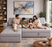 Casaliving Treshta 6 Seater LHS L - Shape Pull-Out Sofa Cum Bed Sofa for Living Room (Dark Grey Fabric Color) Premium Fabric Sofa Set for Living Room Sofa Cum Bed