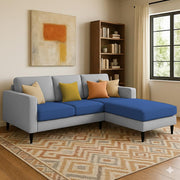 Grayon 3 Seater L Shape Convertible Sofa Set for Living Room, 3 Seater & Ottoman Modular Sectional Couch for Small Space (Grey Dark Grey Colour) Fabric