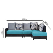 Casaliving James RHS 6 Seater L Shape Sofa Set for Living Room (Turquise Black Colour) Premium Fabric Sofa