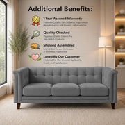 Casaliving Fento 3 Seater Sofa Set for Living Room, 3 Seater (Black) Colour Premium Velvet Fabric Sofa