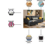 Casaliving Seams LHS 4 Seater L Shape Sofa for Living Room (Black Fabric) Premium Fabric Sofa