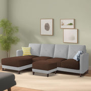 Swaloni LHS 6 Seater L Shape Sofa Set with Center Table for Living Room (Brown Grey) Premium Fabric Sofa