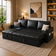 Casaliving Glanie LHS 4 Seater Corner Sofa Cum Bed for Living Room with Storage (Beige Fabric) Leatherette Fabric Sofa with Cup Holder