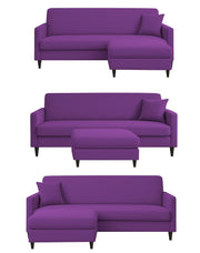 Valkyrie 4 Seater L Shape Convertible Sofa Set for Living Room, 3 Seater & Ottoman Modular Sectional Couch for Small Space (Purple Colour) Fabric