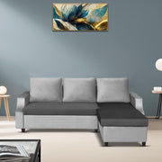 Asper RHS 4 Seater L Shape Sofa Set for Living Room (Black Grey Fabric) Premium Fabric Sofa