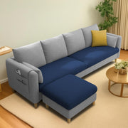 Robben 3 Seater Sofa Set with Center Table for Living Room (Blue Grey Colour) Premium Fabric Sofa