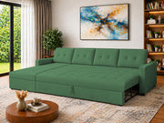 Casaliving Treshta 6 Seater LHS L - Shape Pull-Out Sofa Cum Bed Sofa for Living Room (Dark Grey Fabric Color) Premium Fabric Sofa Set for Living Room Sofa Cum Bed