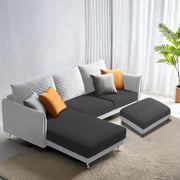 Casaliving Stanly LHS 4 Seater L Shape Sofa with Center Table for Living Room (Blue Fabric)