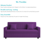 Cameron 3 Seater Sofa Cum Bed for Living Room (Purple Fabric) Premium Fabric Sofa