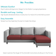 Mikasa 4 Seater RHS L Shape Sofa Set for Living Room (Maroon Grey Fabric) Premium Fabric Sofa Set for Living Room