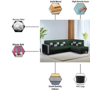 Nordy RHS 6 Seater L Shape Sofa Set for Living Room (Green Black Colour) Premium Fabric Sofa Set