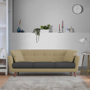 Letty 3 Seater Sofa Set for Living Room (Cream Black Colour) Premium Fabric Sofa