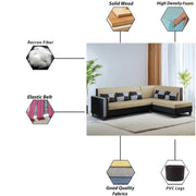 Nordy RHS 6 Seater L Shape Sofa Set for Living Room (Cream Black Colour) Premium Fabric Sofa Set