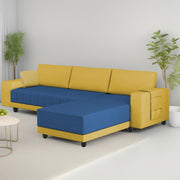 Linus RHS 4 Seater L Shape Sofa Set for Living Room (Yellow Blue Fabric) Premium Fabric Sofa