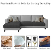Oslo 4 Seater LHS L Shape Sofa Set for Living Room (Black Grey Fabric) Premium Fabric Sofa Set for Living Room