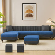 Garcia RHS 8 Seater L Shape Sofa Set with Ottoman & 2 Puffy for Living Room (Dark Grey) Premium Fabric Sofa Set