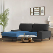Latieo LHS 2 Seater Lounger L Shape Sofa Set for Living Room (Black Turquise) Premium Fabric Sofa