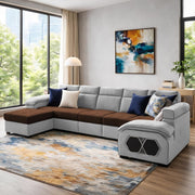 Auren 12 Seater L-Shape Comfortable Sectional Sofa Set with Ottoman for Living Room (Black Grey) Premium Fabric Sofa