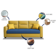 Evona 3 Seater Sofa Set for Living Room (Blue Yellow Colour Fabric) Premium Fabric Sofa