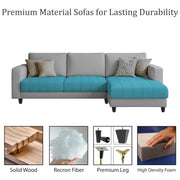 Oslo 4 Seater RHS L Shape Sofa Set for Living Room (Turquise Grey Fabric) Premium Fabric Sofa Set for Living Room