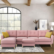 Lizel LHS 6 Seater L Shape Sofa Set with Center Table for Living Room (Pink Fabric) Premium Velvet Fabric Sofa