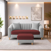 Casaliving Doraldo 2 Seater with Ottoman Sofa Set for Living Room (Black Colour) Premium Fabric Sofa Set