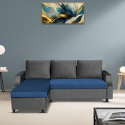 Asper LHS 4 Seater L Shape Sofa Set for Living Room (Black Blue Fabric) Premium Fabric Sofa