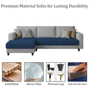 Oslo 4 Seater LHS L Shape Sofa Set for Living Room (Blue Grey Fabric) Premium Fabric Sofa Set for Living Room