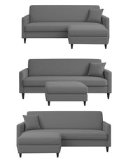 Valkyrie 4 Seater L Shape Convertible Sofa Set for Living Room, 3 Seater & Ottoman Modular Sectional Couch for Small Space (Dark Grey Colour) Fabric