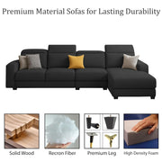 Orion RHS 6 Seater L Shape Sofa Set for Living Room (Black Colour) Premium Fabric Sofa